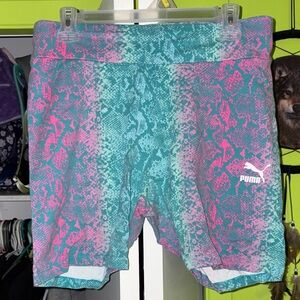 Puma Vibrant Pink and Teal Snake Print Shorts L